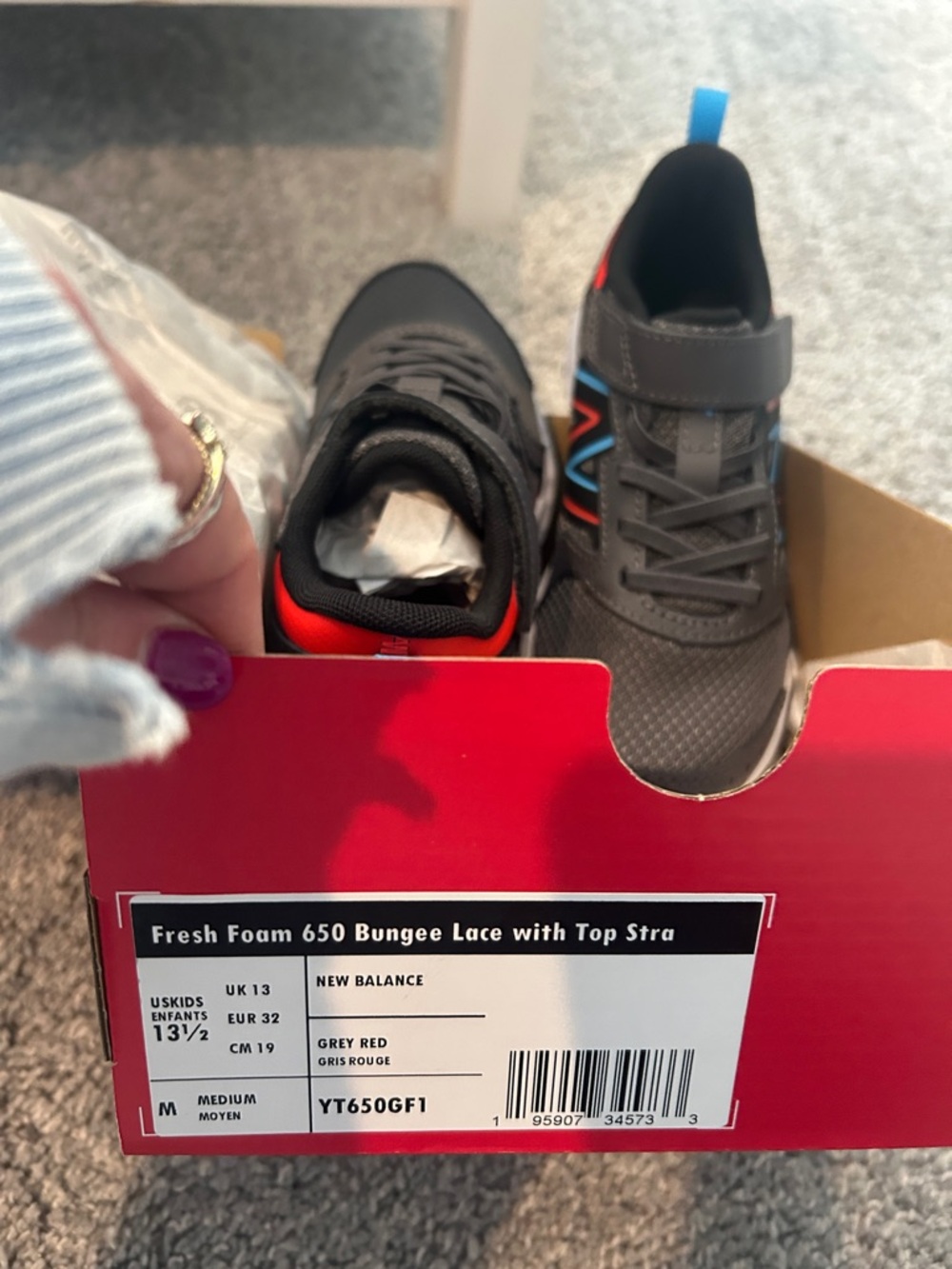 New Balance Kids Black Sneakers with Blue and Red Accents - Picture 2 of 2